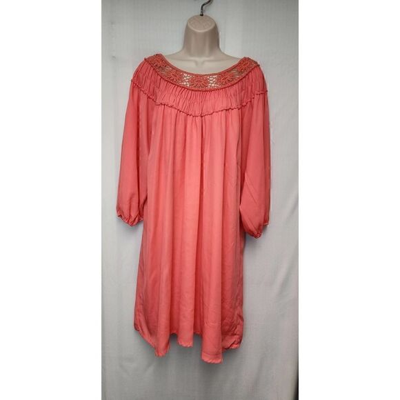 Justify 3/4 Balloon Sleeve Flowy Dress Salmon Pink Size 3XL - Picture 2 of 6